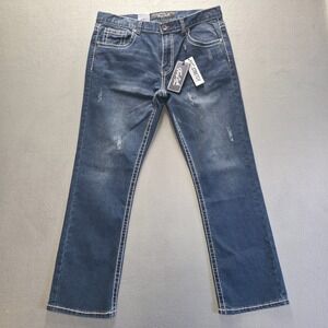 True Luck Mens Stretch Distressed Bootcut Denim Blue Jeans Sz 34x30 (36x30) NWOT